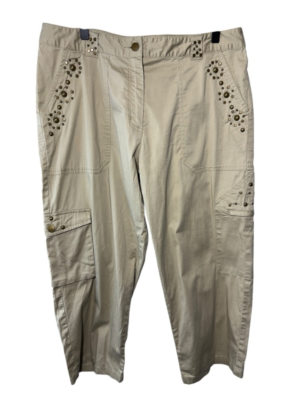 Spanner Beige Studded Cotton Cargo Capri Pants Size 12